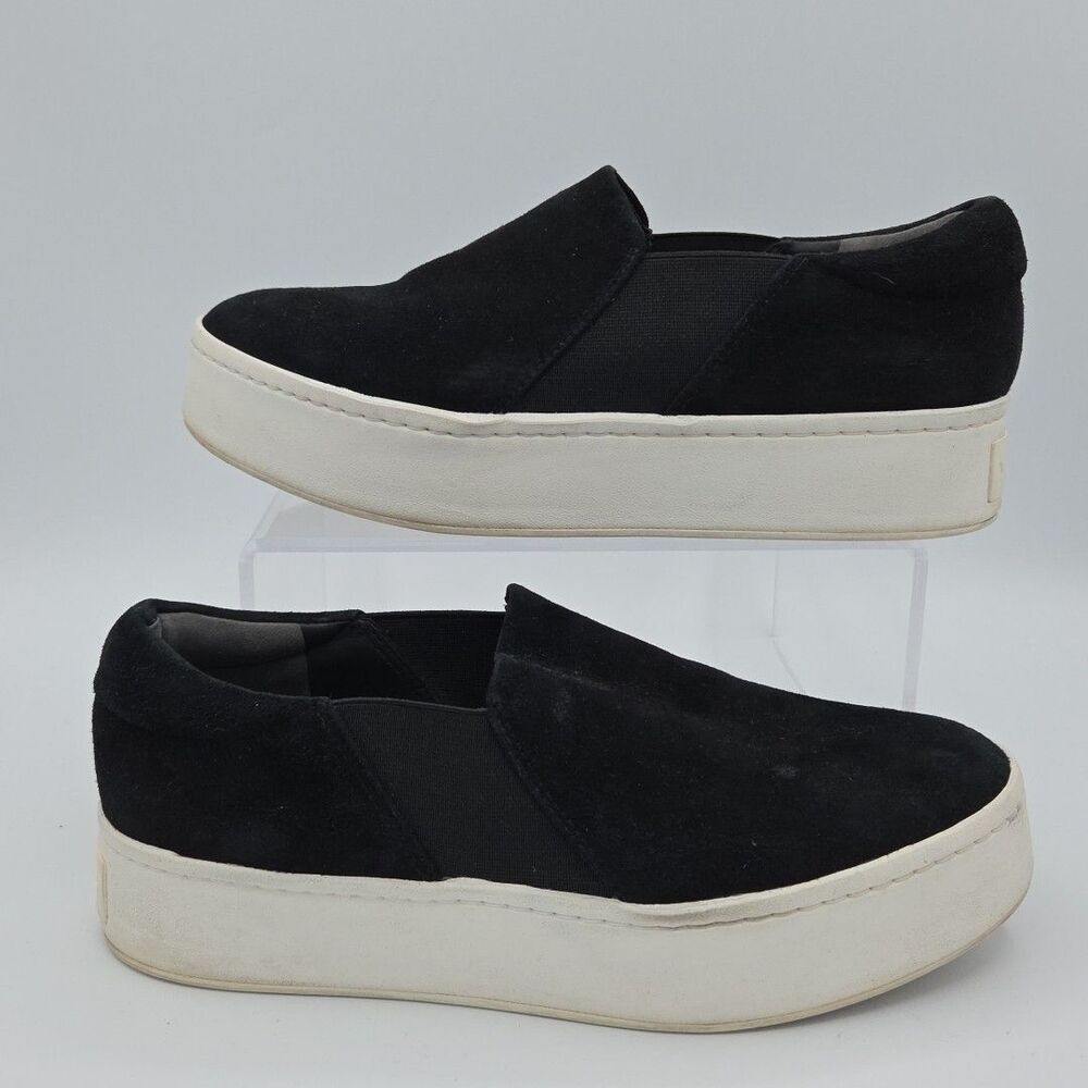 VINCE Shoes Womens 7 Black Suede Warren Platform Sneaker Slip on Leather